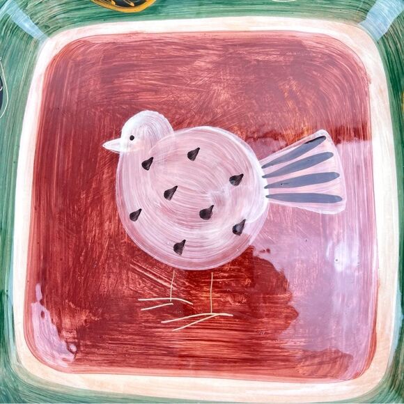 VIETRI Large Square Ceramic Platter Serving Foresta Bird Leaves Made in Italy - Picture 2 of 8